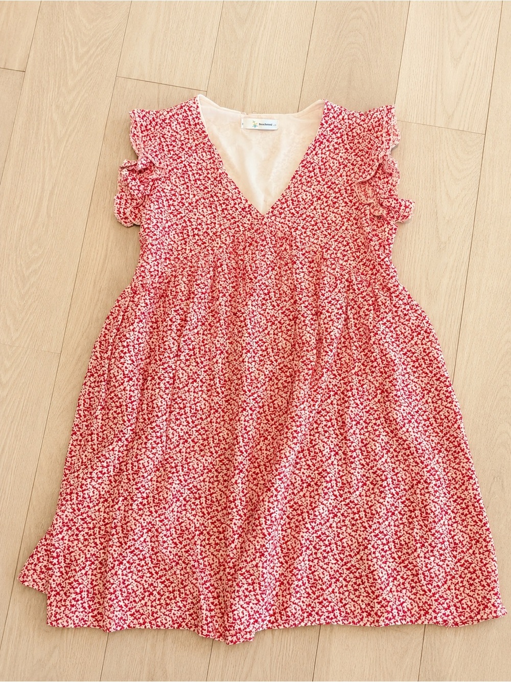 Beachsissi Red & White Floral Ruffle Sleeve Dress Size L